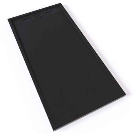HIEMAL Receveur de douche 80 x 160 cm résine Noir aspect ardoise + bonde incluse - Salle de bain