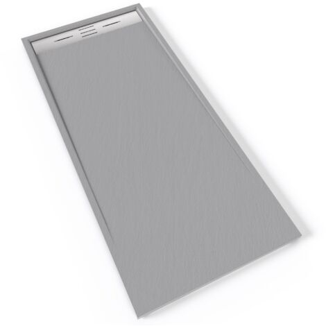 HIEMAL INOX Receveur de douche 80 x 180 cm résine Gris aspect ardoise + bonde inox incluse - Salle de bain
