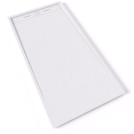 HIEMAL Receveur de douche 90 x 180 cm résine Blanc aspect ardoise + bonde incluse - Salle de bain
