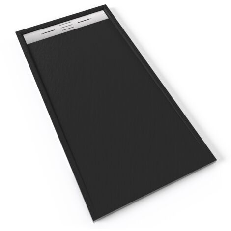 HIEMAL INOX Receveur de douche 80 x 160 cm résine Noir aspect ardoise + bonde inox incluse - Salle de bain