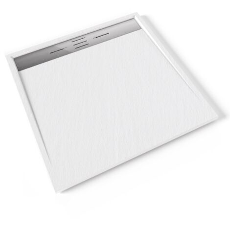 HIEMAL INOX Receveur de douche 100 x 100 cm résine Blanc aspect ardoise + bonde inox incluse - Salle de bain