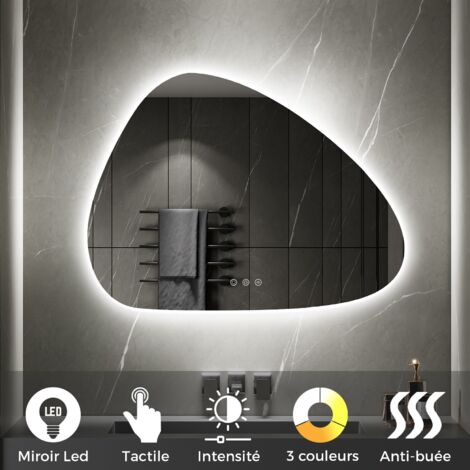 GALEO Miroir organique lumineux ovale LED 3 couleurs + antibuée Dimensions - 60 x 80 cm