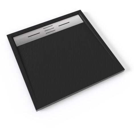 HIEMAL INOX Receveur de douche 80 x 80 cm résine Noir aspect ardoise + bonde inox incluse - Salle de bain