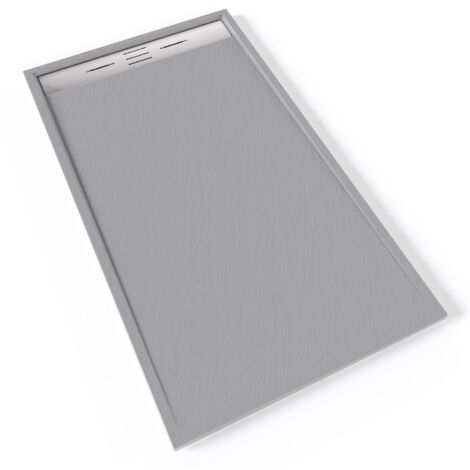 HIEMAL INOX Receveur de douche 90 x 160 cm résine Gris aspect ardoise + bonde inox incluse - Salle de bain