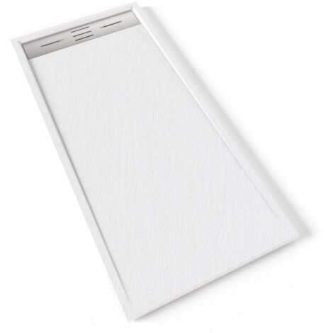 HIEMAL INOX Receveur de douche 70 x 150 cm résine Blanc aspect ardoise + bonde inox incluse - Salle de bain