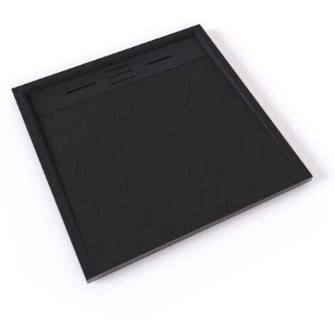 HIEMAL Receveur de douche 80 x 80 cm résine Noir aspect ardoise + bonde incluse - Salle de bain