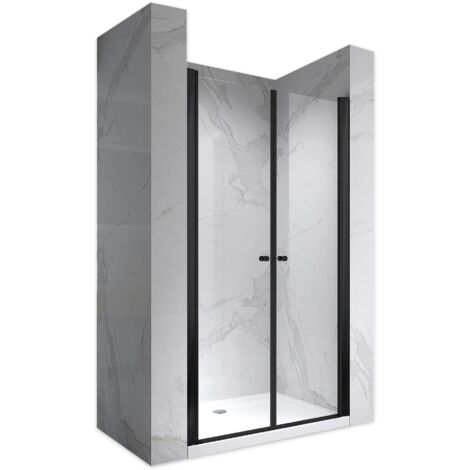 GINA-BLACK Porte de douche H180 x L.88 à 92 cm Verre Transparent (1/5)