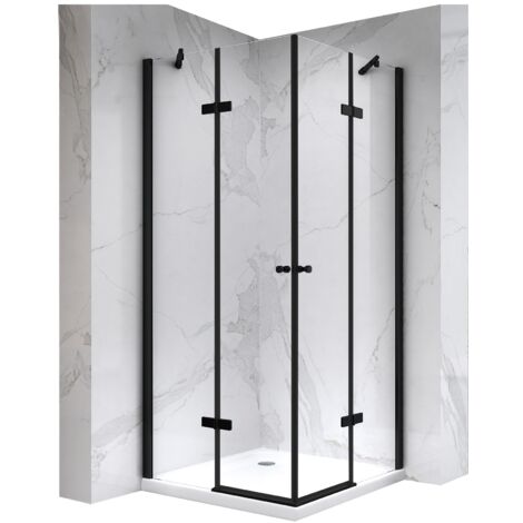 MAYA-BLACK Cabine porte de douche d'angle H 180 cm, 80 x 80 cm, verre transparent (1/5)
