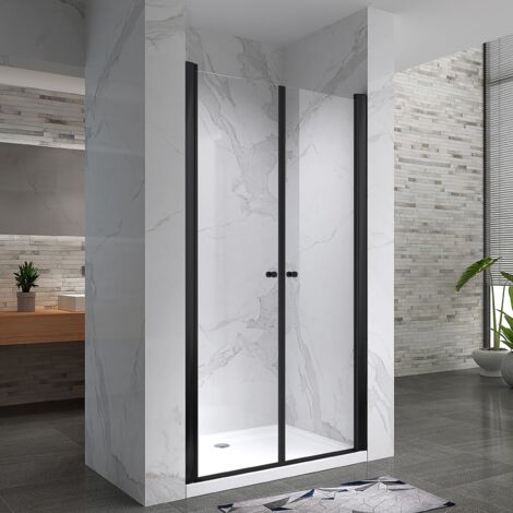 Saniverre – Porte de douche battante noire H180 cm – Largeur réglable 68 à 72 cm – Verre de sécurité 6 mm avec traitement anti-calcaire – Aluminium noir (1/5)