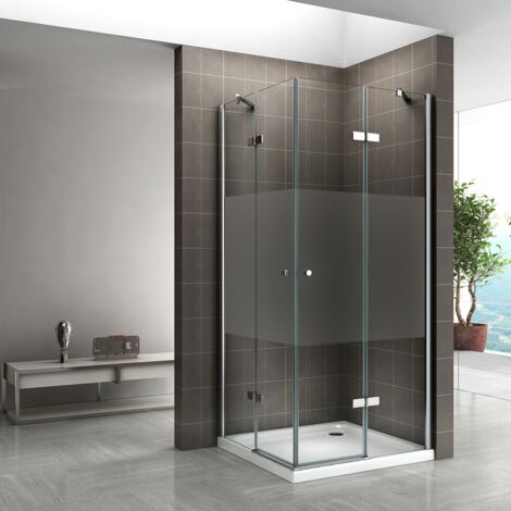 MAYA Cabine porte de douche d'angle H 180 cm verre semi-opaque 120 x 90 cm
