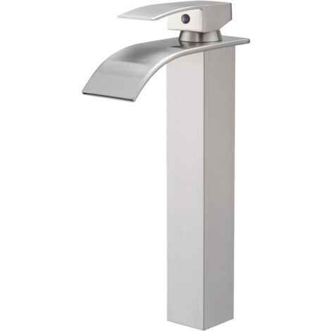 TIBRE XL Robinet mitigeur bec haut en cascade chrome brossé gris - salle de bain (1/5)