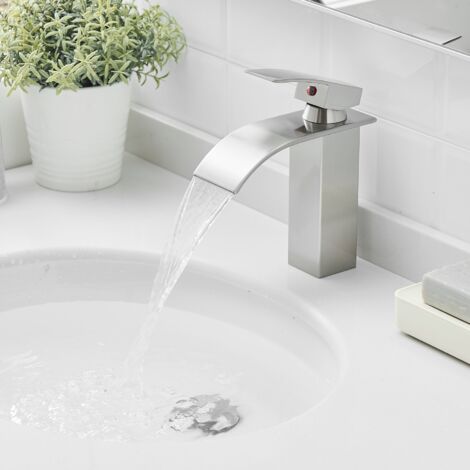 TIBRE Robinet mitigeur bec plat en cascade chrome brossé gris - salle de bain