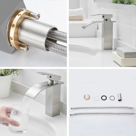 TIBRE Robinet mitigeur bec plat en cascade chrome brossé gris - salle de bain