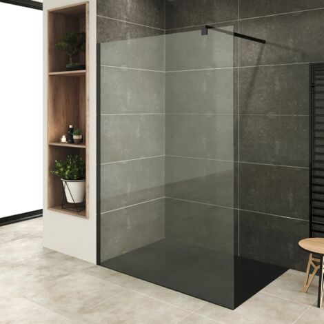 ROMA-BLACK Paroi de douche Italienne 140x200 cm transparent verre 10mm, anticalcaire, profilés noirs (1/5)