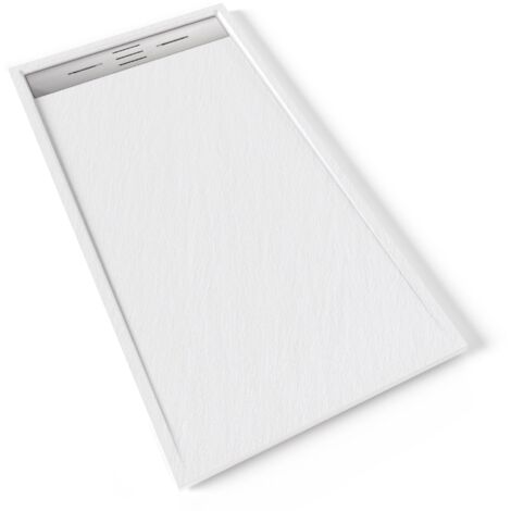 HIEMAL INOX Receveur de douche 80 x 150 cm résine Blanc aspect ardoise + bonde inox incluse - Salle de bain
