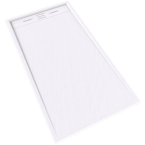 HIEMAL Receveur de douche 80 x 150 cm résine Blanc aspect ardoise + bonde incluse - Salle de bain