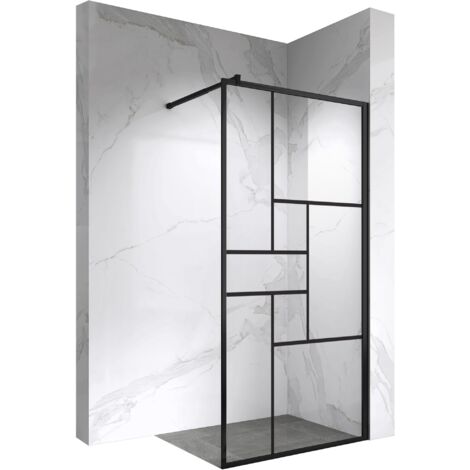 INEA Paroi de douche à l'Italienne noire 70 x 200 cm style atelier, verre sérigraphié 8mm (1/5)