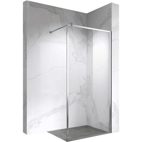 LUCIA Paroi de douche à l'Italienne chrome 90 x 200 cm, verre 8mm transparent, anticalcaire (1/5)