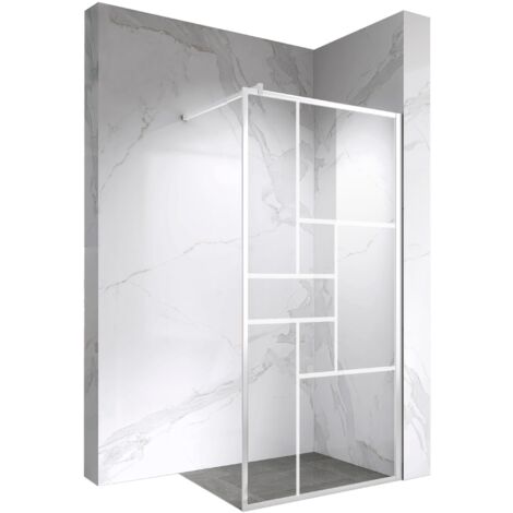 INEA Paroi de douche à l'Italienne blanche 70 x 200 cm style atelier, verre sérigraphié 8mm (1/5)