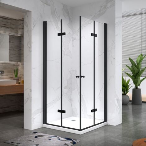 ELIZA-BLACK Cabine de douche noire 75x90 cm H.190 pivotante-pliante verre 6 mm (1/5)