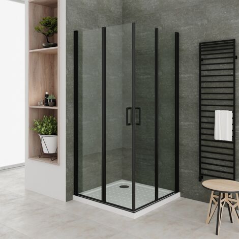 SOFIA-BLACK Cabine de douche noire 70 x 90 cm H.190 porte pivotante pliante verre 6 mm transparent (1/5)