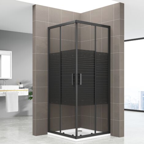 BOHA-LINE Cabine de douche 90 x 90 cm H.190 verre sérigraphié ligne noire 6mm, portes coulissantes (1/5)