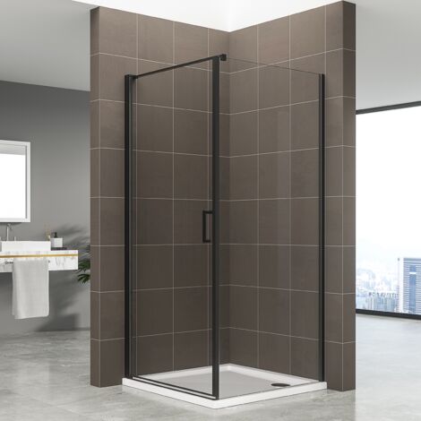HELENA-BLACK Cabine de douche 90x90 cm + receveur H.190 battante verre 6 mm transparent (1/5)