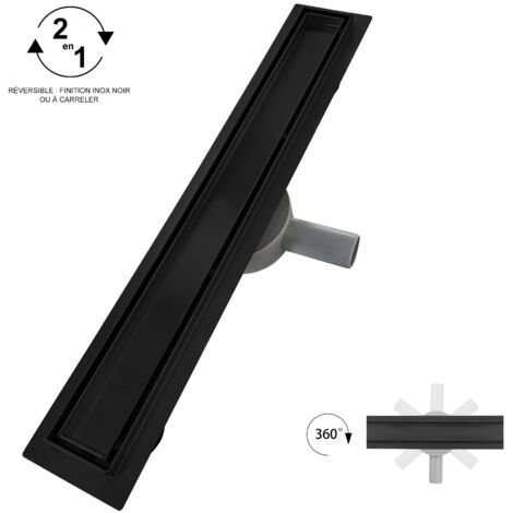 VINY Caniveau de douche 2en1 à encastrer L.80 cm, à carreler ou inox noir, drainage 36L/min, haut. réglable (1/5)