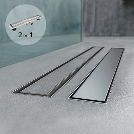 Saniverre – Caniveau de douche à encastrer 50 cm – Acier inoxydable – Débit 36 L/min – Siphon anti-odeur et filtre à cheveux – Hauteur réglable 68-80 mm