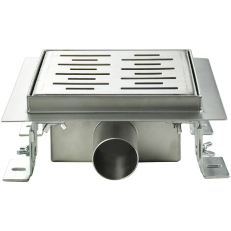 FIZEO Caniveau de douche carré motif strié 20 x 20 cm siphon anti-odeurs, drainage 36l/min, hauteur réglable (1/5)