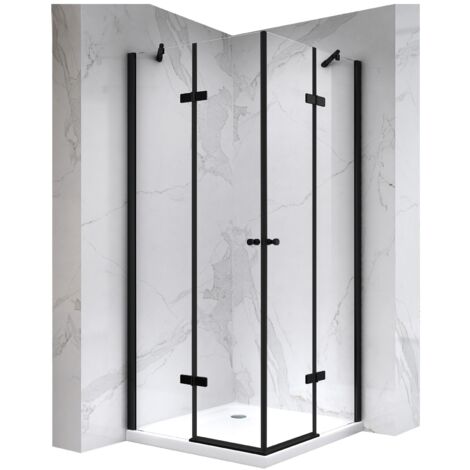 MAYA-BLACK Cabine porte de douche d'angle H 180 cm, 80 x 90 cm, verre transparent + receveur (1/5)