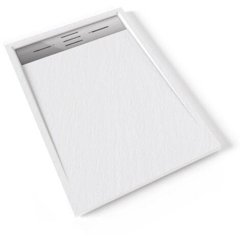 HIEMAL INOX Receveur de douche 70 x 100 cm résine Blanc aspect ardoise + bonde inox incluse - Salle de bain