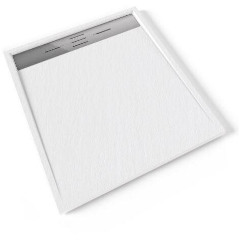 HIEMAL INOX Receveur de douche 90 x 100 cm résine Blanc aspect ardoise + bonde inox incluse - Salle de bain
