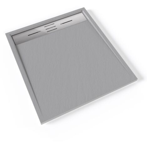 HIEMAL INOX Receveur de douche 80 x 90 cm résine Gris aspect ardoise + bonde inox incluse - Salle de bain