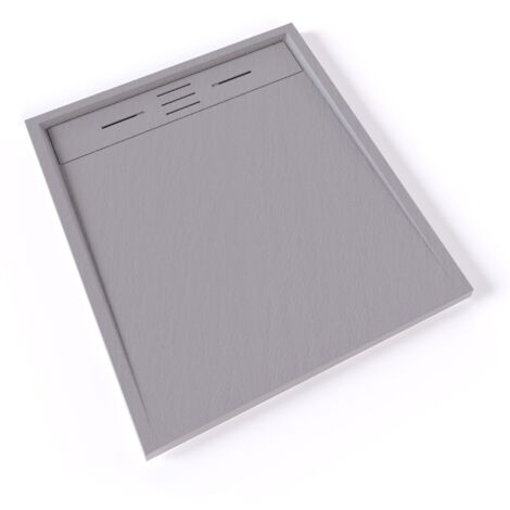 HIEMAL Receveur de douche 80 x 90 cm résine Gris aspect ardoise + bonde incluse - Salle de bain