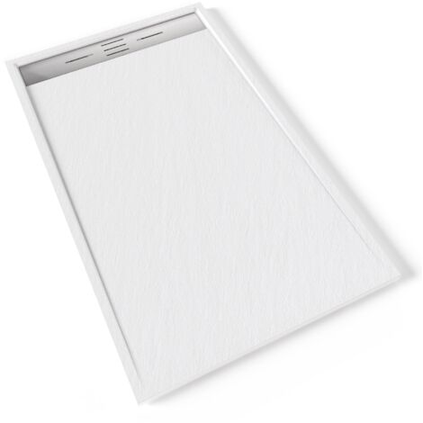 HIEMAL INOX Receveur de douche 90 x 150 cm résine Blanc aspect ardoise + bonde inox incluse - Salle de bain (1/5)