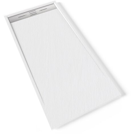 HIEMAL INOX Receveur de douche 80 x 170 cm résine Blanc aspect ardoise + bonde inox incluse - Salle de bain