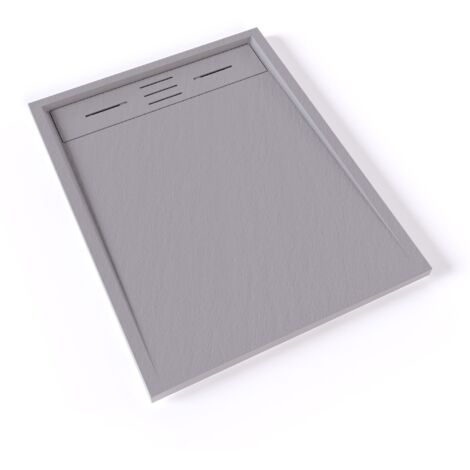 HIEMAL Receveur de douche 70 x 90 cm résine Gris aspect ardoise + bonde incluse - Salle de bain