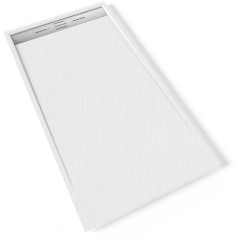 HIEMAL INOX Receveur de douche 90 x 170 cm résine Blanc aspect ardoise + bonde inox incluse - Salle de bain