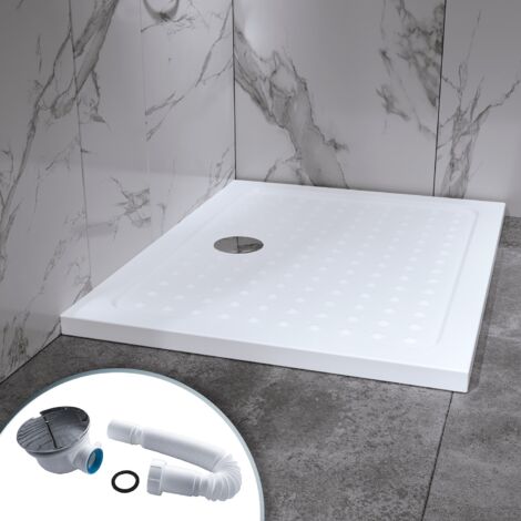 Saniverre – Receveur de douche 80 x 100 cm acrylique blanc – Bonde et siphon inclus – Antidérapant – Hauteur 50 mm pour installation au sol ou surélevée