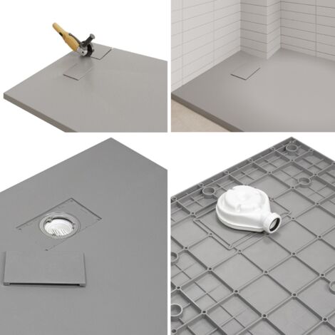 BAYA Receveur de douche 70 x 100 cm Gris extra-plat aspect pierre + bonde incluse