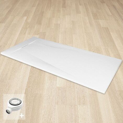 Saniverre – Receveur de douche 80 x 100 cm blanc extra-plat effet pierre – Surface antidérapante classe C – Bonde d'évacuation incluse – Installation semi-encastrée (1/5)