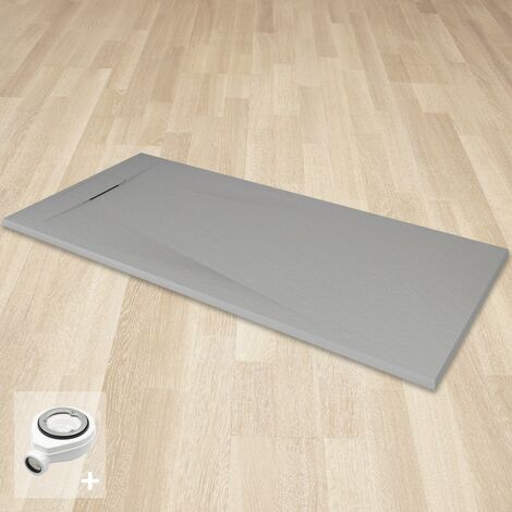 POLAR Receveur de douche 90 x 160 cm Gris extra-plat effet pierre antidérapant + bonde incluse (1/5)
