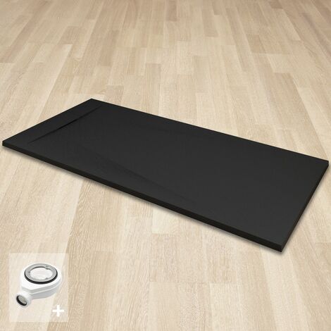 Saniverre – Receveur de douche à encastrer 90 x 160 cm – Noir extra-plat effet pierre – Surface antidérapante – Bonde incluse – Résistant aux chocs et rayures