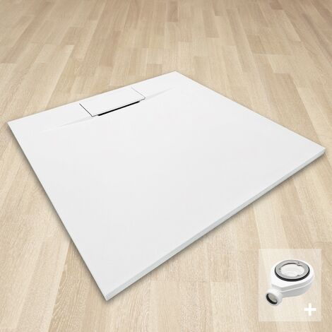 Saniverre – Receveur de douche extra-plat 90 x 90 cm blanc – Surface antidérapante effet pierre – Bonde incluse – Hauteur 26 mm (1/5)