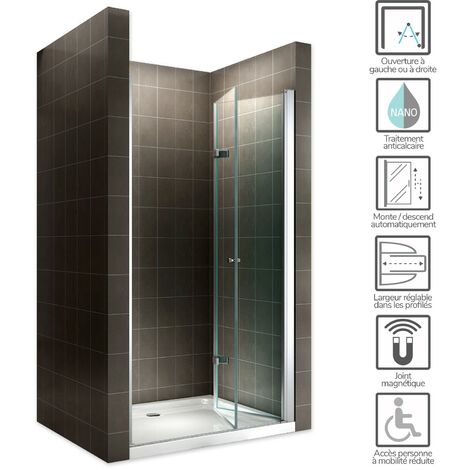 MONA Porte de douche pliante H. 195 cm largeur réglable 100 à 104 cm transparent