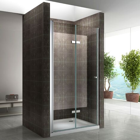 Saniverre – Porte de douche pliante H 195 cm – Largeur réglable 84 à 88 cm – Verre de sécurité 6 mm avec traitement anti-calcaire – Aluminium