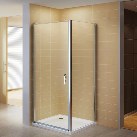 NIKY Cabine porte de douche d'angle H 195 cm verre 8 mm transparent 90 x 75 cm + receveur (porte 90) (1/5)