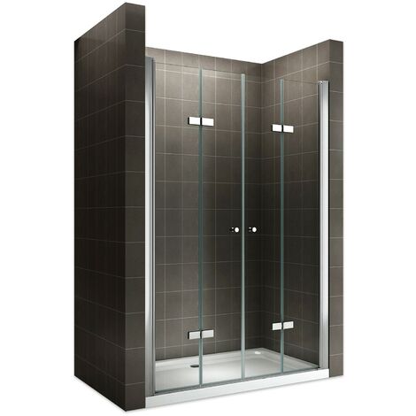 EMMY Porte de douche pliante pivotante H 185 cm largeur réglable 116 à 120 cm verre transparent (1/5)