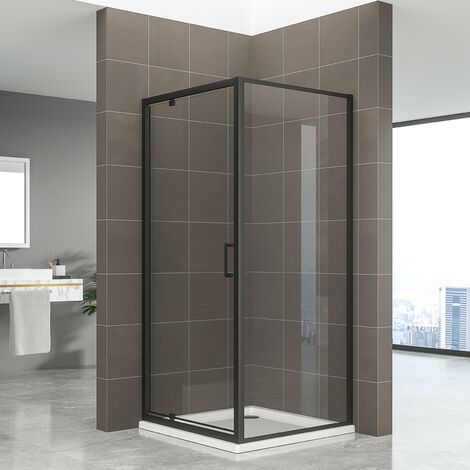 Saniverre – Cabine de douche noire 80 x 70 cm – Hauteur 190 cm – Porte pivotante en verre 6 mm – Traitement anticalcaire – Installation réversible (1/5)